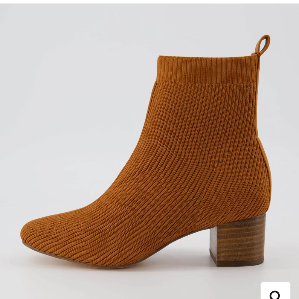 🍂 Joie Neely Knit Sock Heeled Ankle Boots Booties chestnut Burnt Orange 7.5